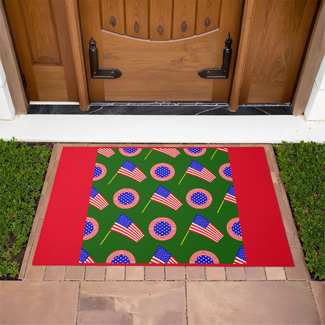 Patriotic American Flag Pattern on Green  Doormat (Creator Uploaded)