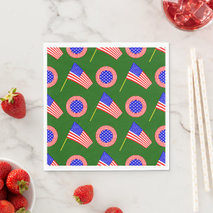 Patriotic American Flag Pattern on Green Napkins