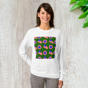Patriotic American Flag Pattern on Green  T-Shirt