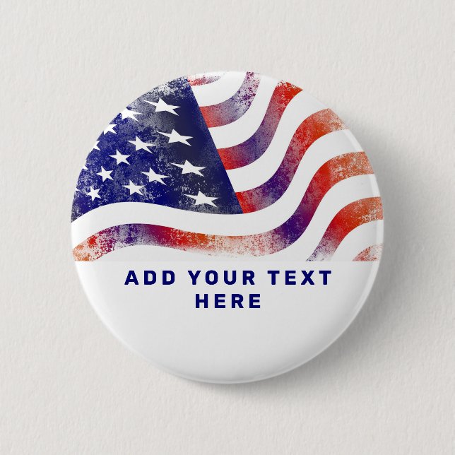 Patriotic  American Flag Personalized Button (Front)