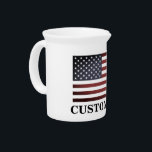 Patriotic American flag personalized ceramic Beverage Pitcher<br><div class="desc">Patriotic American flag personalized ceramic beverage pitcher. Handy for drinks,  pancake batter,  kitchen utensils and more . Modern typography template. Patriotic design printed with custom text. Unique Birthday gift ideas. Vintage USA flag with stars and stripes.</div>
