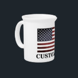 Patriotic American flag personalized ceramic Beverage Pitcher<br><div class="desc">Patriotic American flag personalized ceramic beverage pitcher. Handy for drinks,  pancake batter,  kitchen utensils and more . Modern typography template. Patriotic design printed with custom text. Unique Birthday gift ideas. Vintage USA flag with stars and stripes.</div>