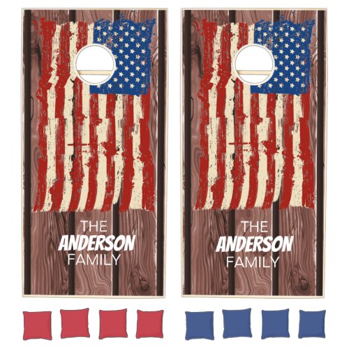 Patriotic American Flag Personalized Cornhole Set