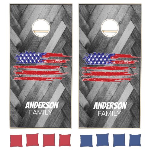 Patriotic American Flag Personalized Cornhole Set