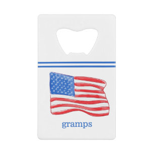 Patriotic American Flag Personalized Credit Card Bottle Opener