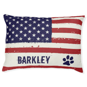 Patriotic American Flag Personalized Dog Pet Bed