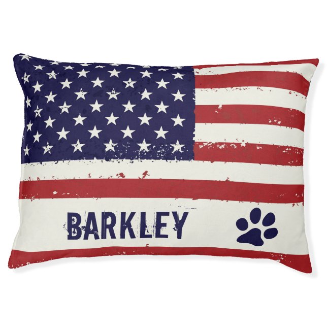 Patriotic American Flag Personalized Dog Pet Bed (Front)