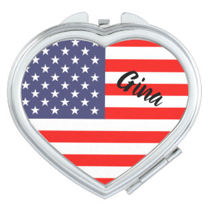 Patriotic American flag personalized heart shape Makeup Mirror