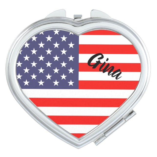 Patriotic American flag personalized heart shape Makeup Mirror (Front)