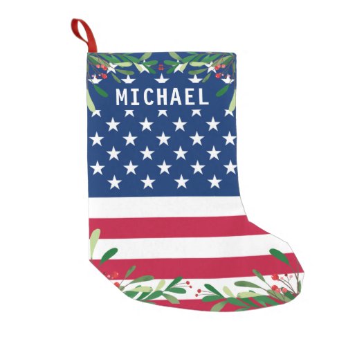 Patriotic American Flag Personalized Monogram Name Small Christmas Stocking