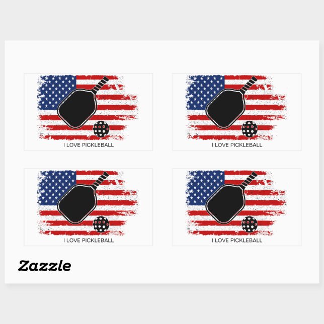 Patriotic American Flag Personalized Pickleball  Rectangular Sticker (Sheet)