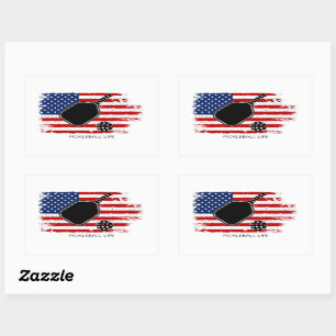 Patriotic American Flag Personalized Pickleball Rectangular Sticker