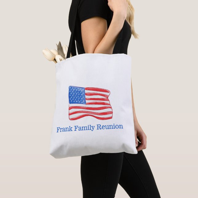 Patriotic American Flag Personalized Tote Bag (Close Up)