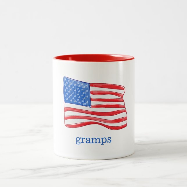 Patriotic American Flag Personalized Two-Tone Coffee Mug (Center)