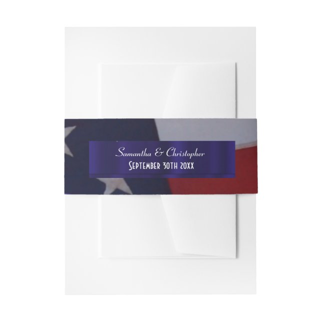 Patriotic American flag personalized wedding Invitation Belly Band (Front Example)
