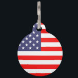 Patriotic American flag pet tag for dog or cat<br><div class="desc">Patriotic American flag pet tag for dog or cat. Customizable label with personalized pet name and phone number. Simple way to retrieve your animal pet. Nice for terrier,  collie,  sheepdog etc. USA pride stars and stripes design. US flag icon.</div>