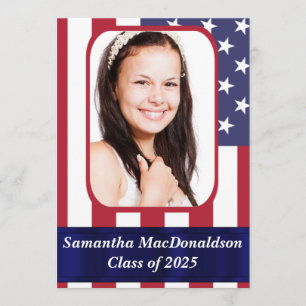 Patriotic American flag photo graduation Invitation