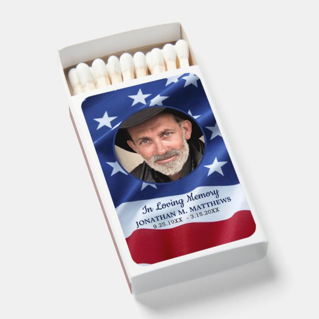 Patriotic American Flag Photo Memorial Funeral Matchboxes (Front Open)