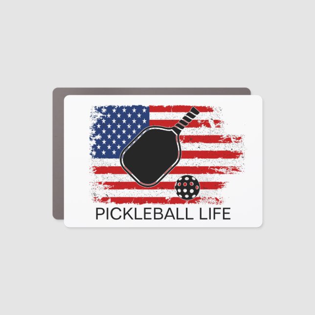 Patriotic American Flag Pickleball Personalized Car Magnet (Front)