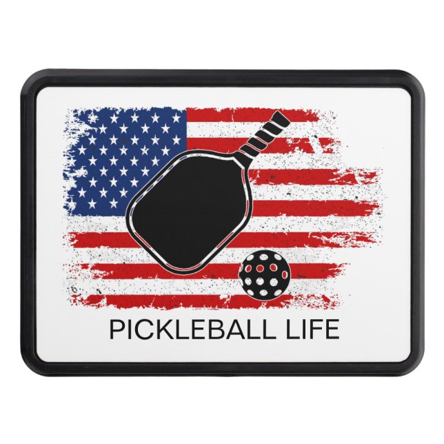 Patriotic American Flag Pickleball Personalized Hitch Cover (Front)