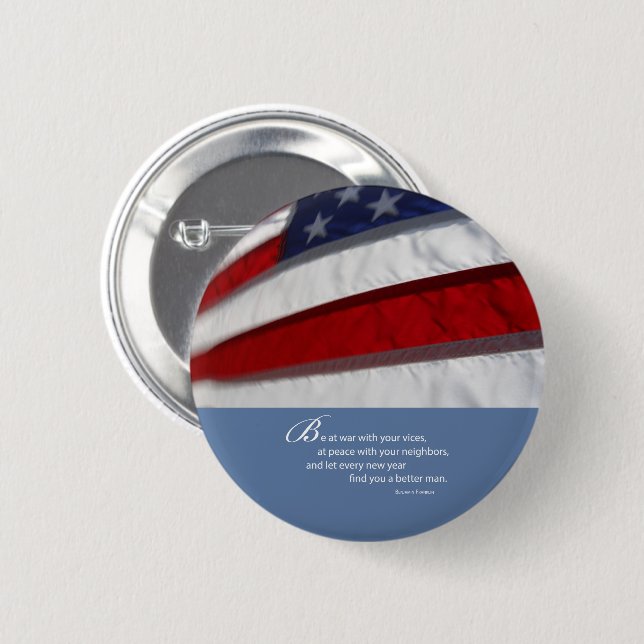 Patriotic, American Flag Pinback Button (Front & Back)