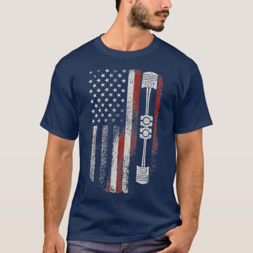 Patriotic American Flag Piston Muscle Car Enthusia T_Shirt