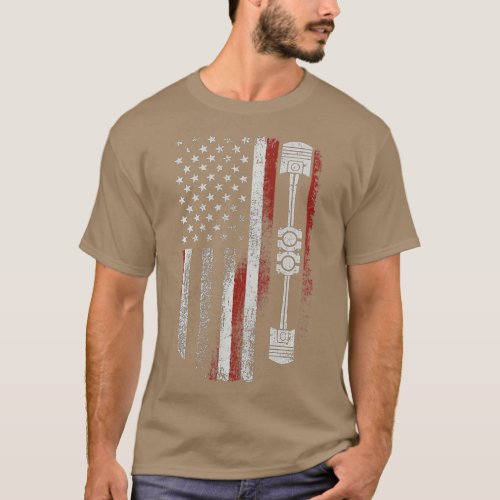 Patriotic American Flag Piston Muscle Car Enthusia T_Shirt