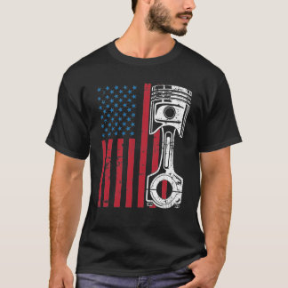 Patriotic American Flag Piston Muscle Car Vintage T-Shirt