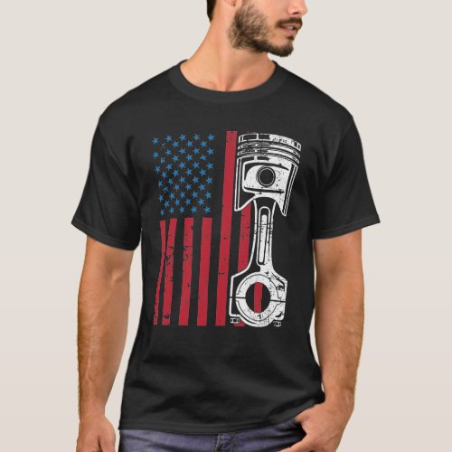 Patriotic American Flag Piston Muscle Car Vintage  T_Shirt