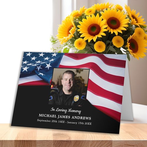 Patriotic American Flag Police Memorial Funeral Thank You Card