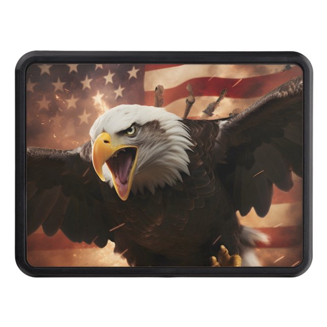 Patriotic American flag print Bald Eagle Hitch Cover (Front)