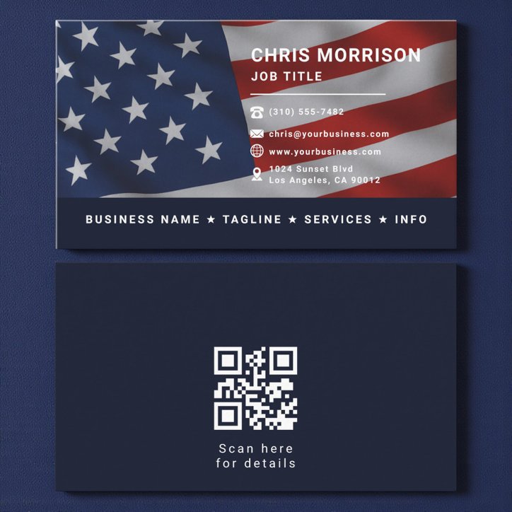 Patriotic American Flag QR Code Professional Business Card
