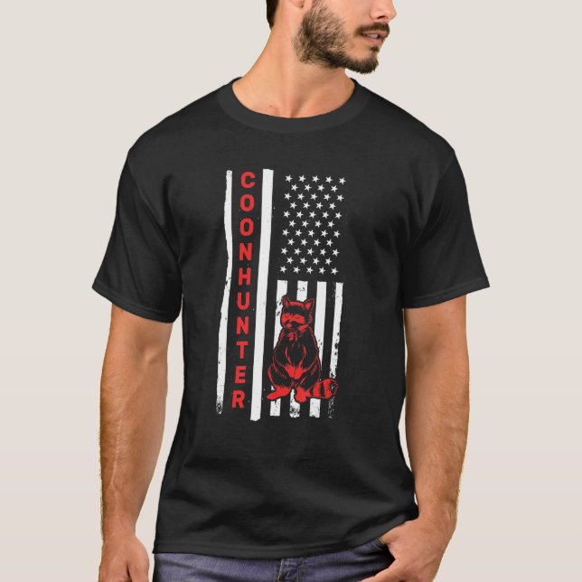 Patriotic American Flag Raccoon Hunting Animal Hun T-Shirt (Front)