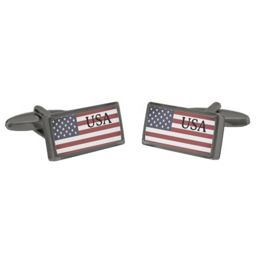 Patriotic American flag rectangle black cufflinks