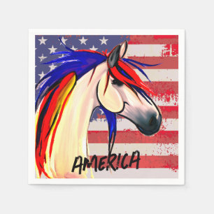 Patriotic American Flag Red White and Blue Horse Napkins
