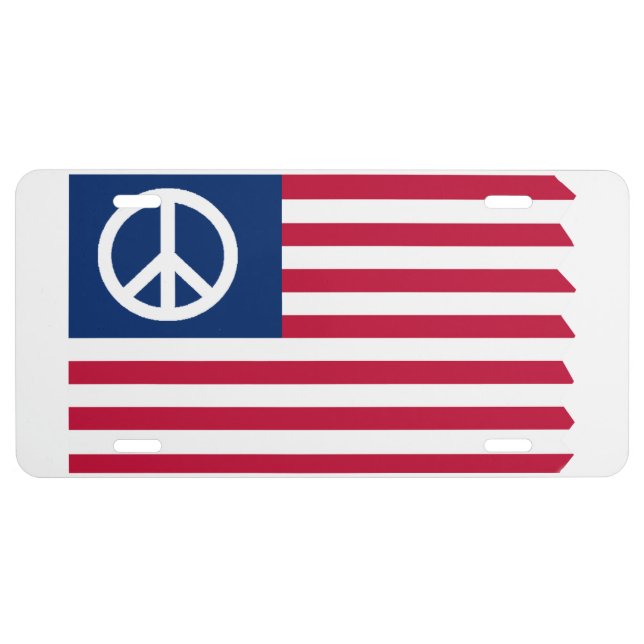 Patriotic American Flag Red White and Peace License Plate (Front)