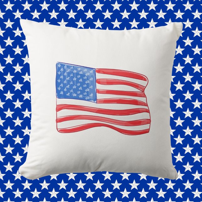 Patriotic American Flag | Red White Blue Americana Throw Pillow (Creator Uploaded)