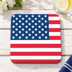 Patriotic American Flag Red White Blue Beverage Coaster