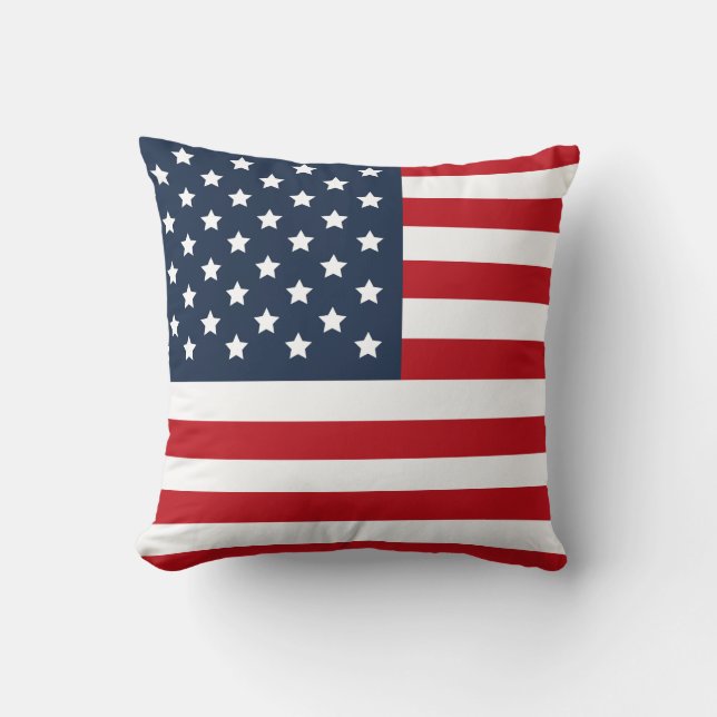 Patriotic American Flag Red White Blue Pillow (Front)