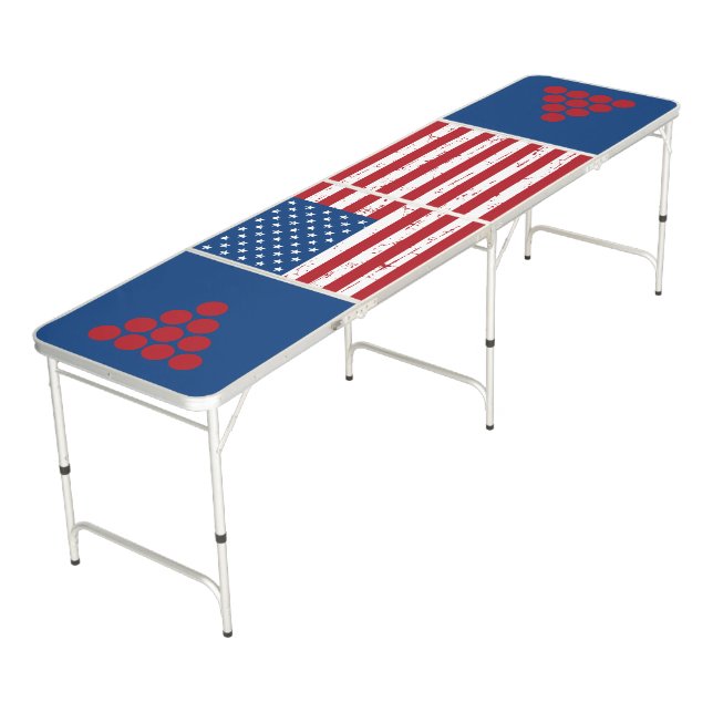 Patriotic American Flag Red White Blue USA Beer Pong Table (Angled)