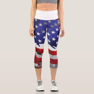 Patriotic American Flag Red White Blue USA Capri Leggings