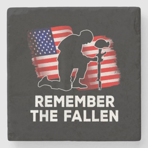 Patriotic American Flag Remember The Fallen Memori Stone Coaster