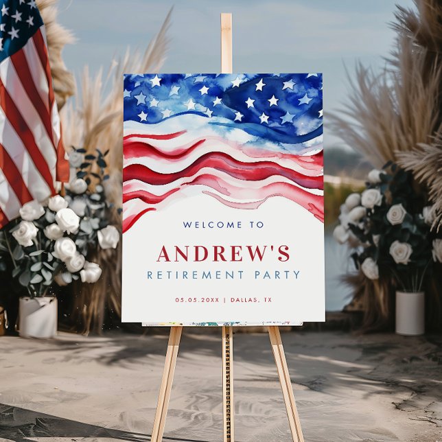 Patriotic American Flag Retirement Party Welcome Foam Board (Creator Uploaded)