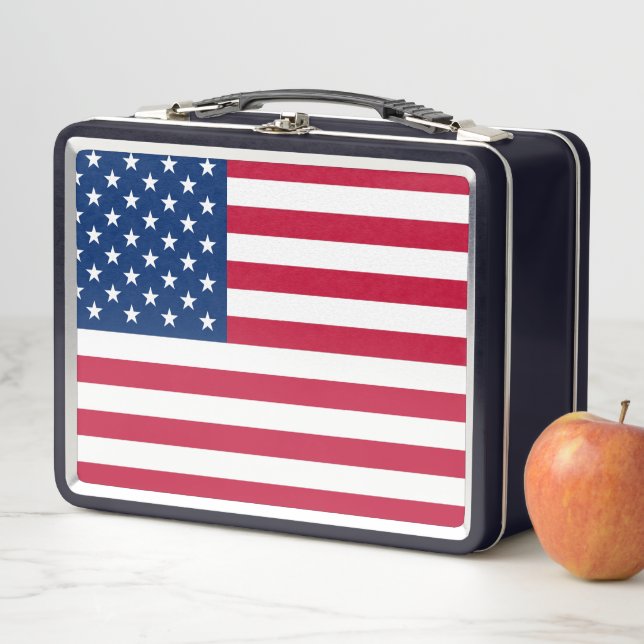 PATRIOTIC AMERICAN FLAG RETRO METAL LUNCHBOX (In Situ)