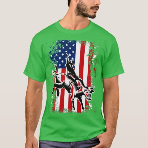 Patriotic American Flag Rodeo Bull Rider Cowboys  T_Shirt