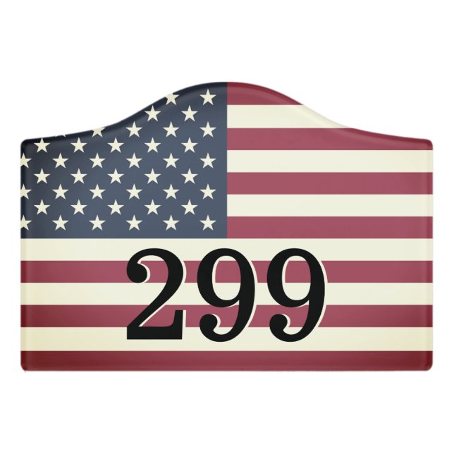 Patriotic American flag room number door sign (Small Crest Front)