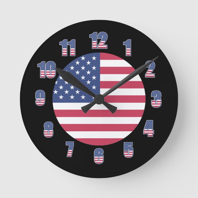 Patriotic American Flag Round Clock (Front)