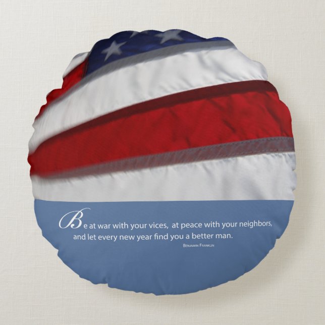 Patriotic, American Flag Round Pillow (Front)