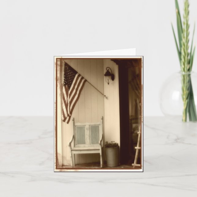 Patriotic American Flag Sepia Note Card (Front)