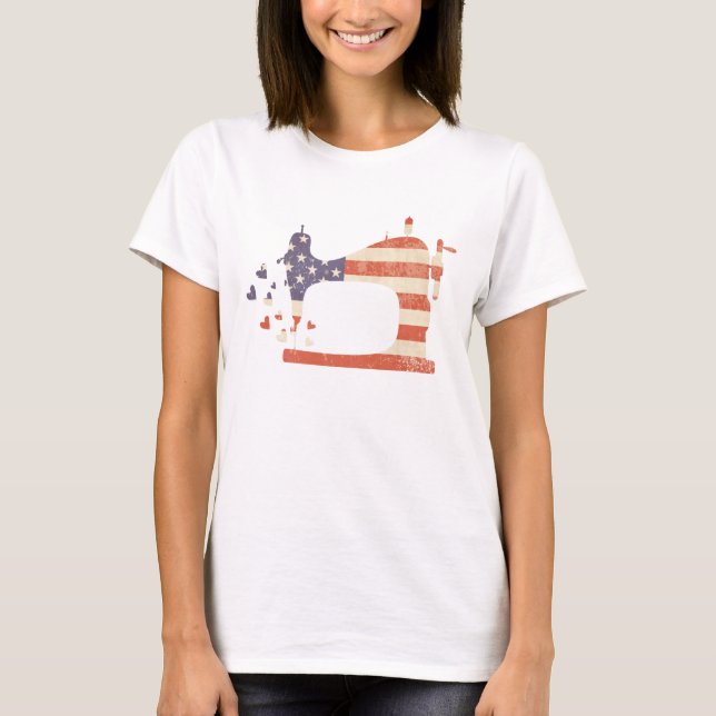 Patriotic American Flag Sewing Machine T-Shirt (Front)